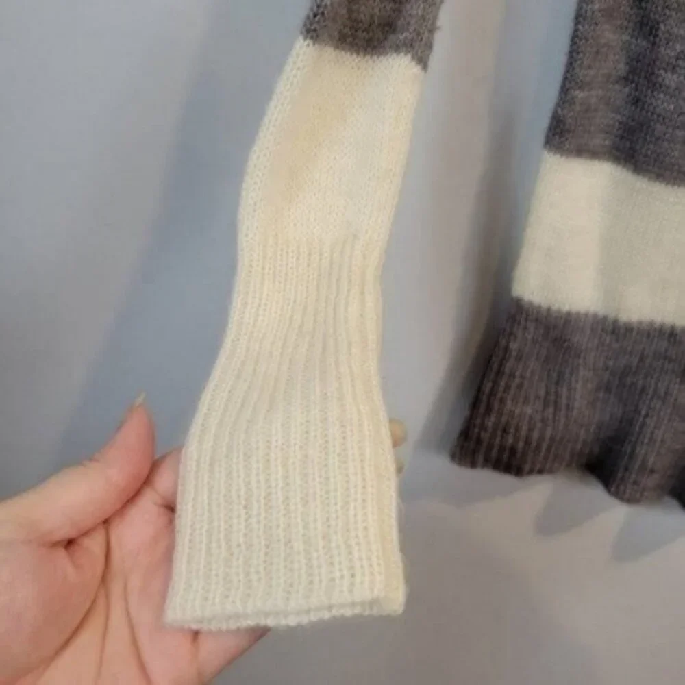 J. Crew Striped Wool Mohair Boat Neck Sweater Gray White